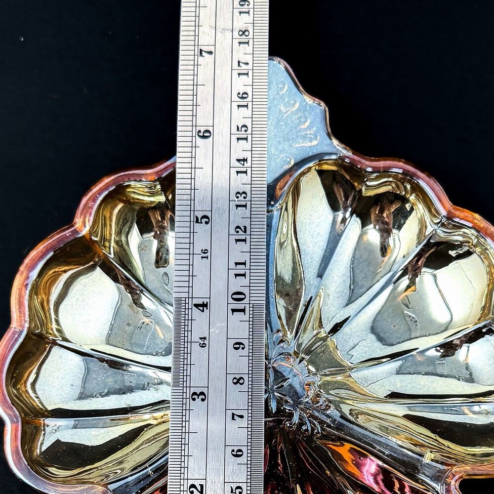 Vintage Jeannette Marigold Carnival Glass Clover Candy Trinket Dish - Picture 6 of 8